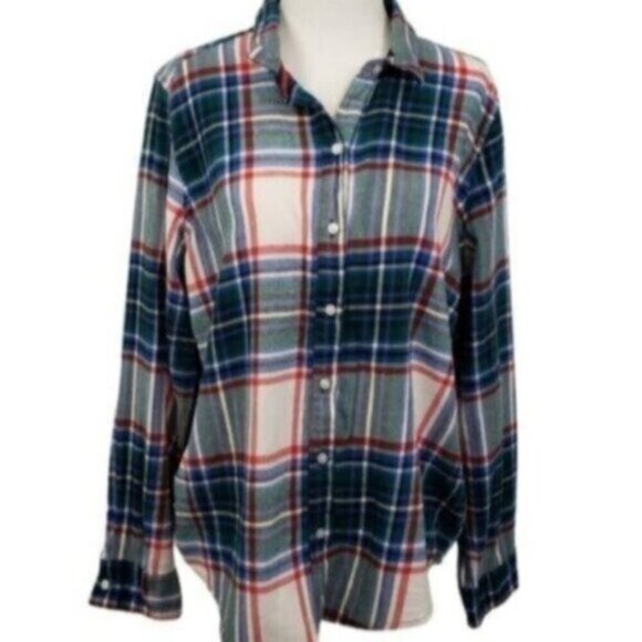 Aerie Plaid Flannel Shirt Green Red Blue Medium Outdoor Hiking Women's Size M - Picture 1 of 12